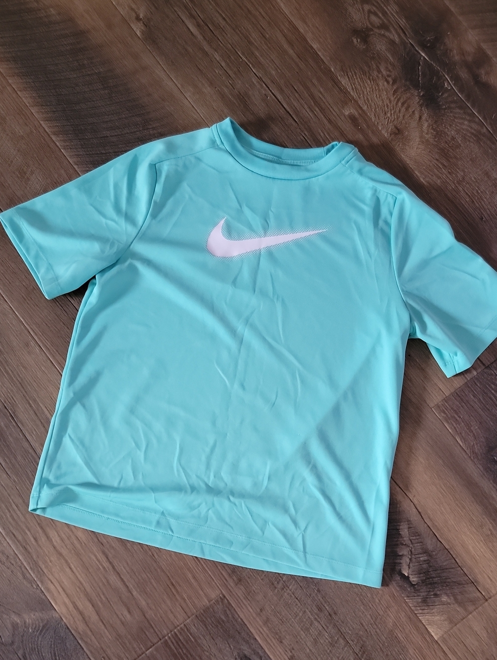 Boy's Small Nike Aqua Blue Performance Tee with White Swoosh